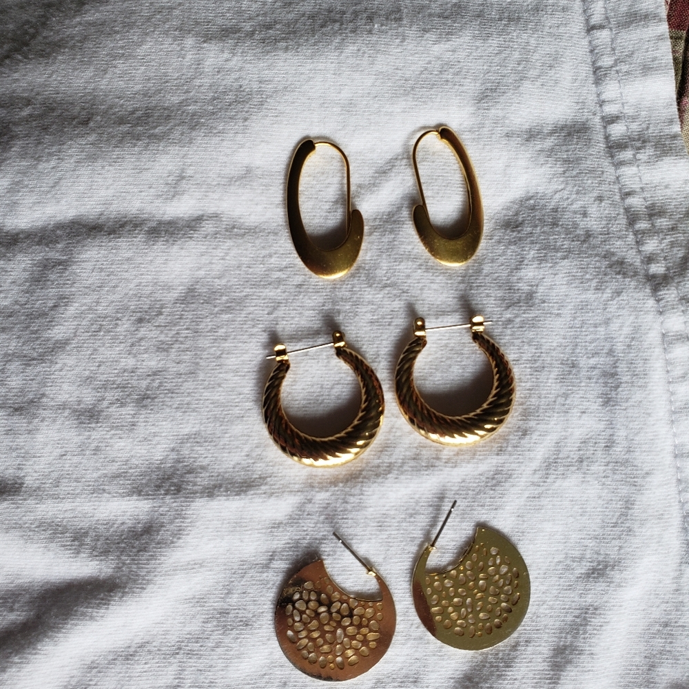 gold earrings 3 sets
